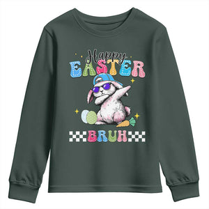 Happy Easter Bruh Youth Sweatshirt Bunny Dabbing Rabbit Funny Kids Toddler Boys TS10 Dark Forest Green Print Your Wear