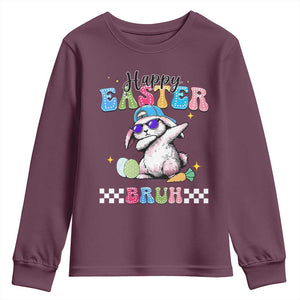 Happy Easter Bruh Youth Sweatshirt Bunny Dabbing Rabbit Funny Kids Toddler Boys TS10 Maroon Print Your Wear