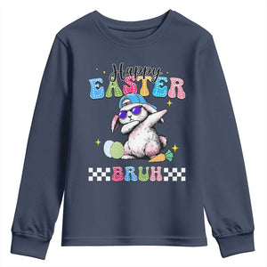 Happy Easter Bruh Youth Sweatshirt Bunny Dabbing Rabbit Funny Kids Toddler Boys TS10 Navy Print Your Wear
