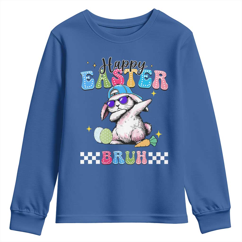 Happy Easter Bruh Youth Sweatshirt Bunny Dabbing Rabbit Funny Kids Toddler Boys TS10 Royal Blue Print Your Wear