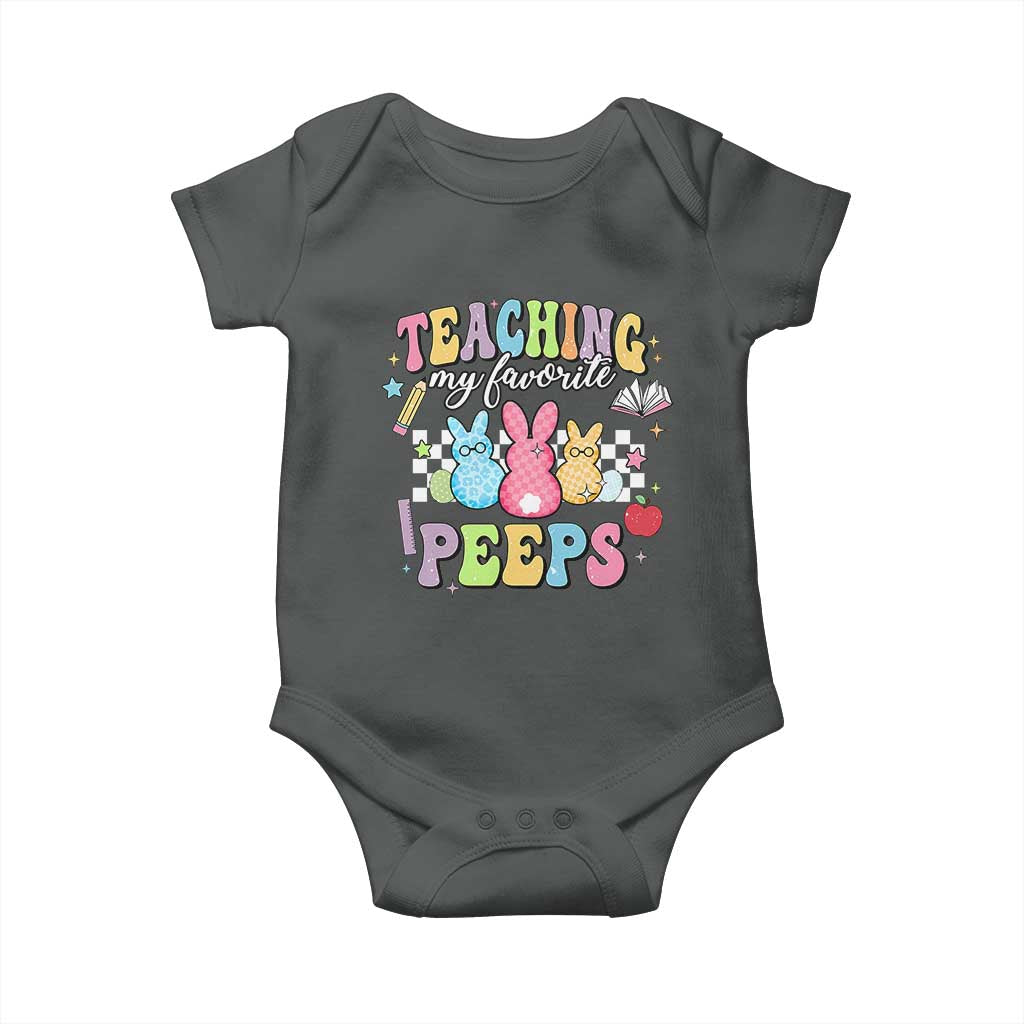 Easter Teacher Baby Onesie Teaching My Favorire Peeps TS10 Dark Heather Print Your Wear