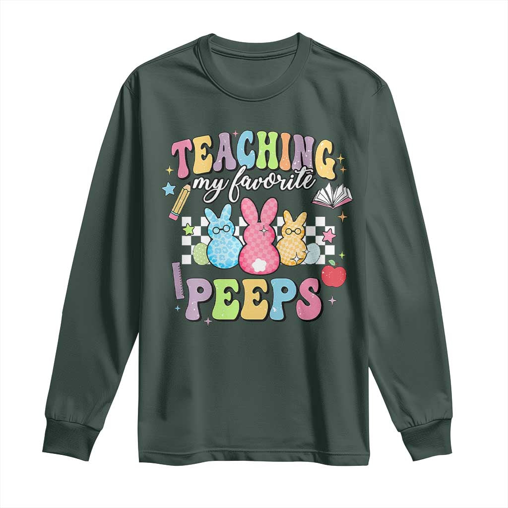 Easter Teacher Long Sleeve Shirt Teaching My Favorire Peeps TS10 Dark Forest Green Print Your Wear