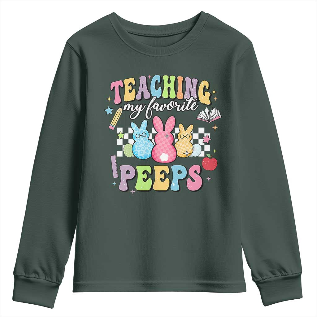 Easter Teacher Youth Sweatshirt Teaching My Favorire Peeps TS10 Dark Forest Green Print Your Wear