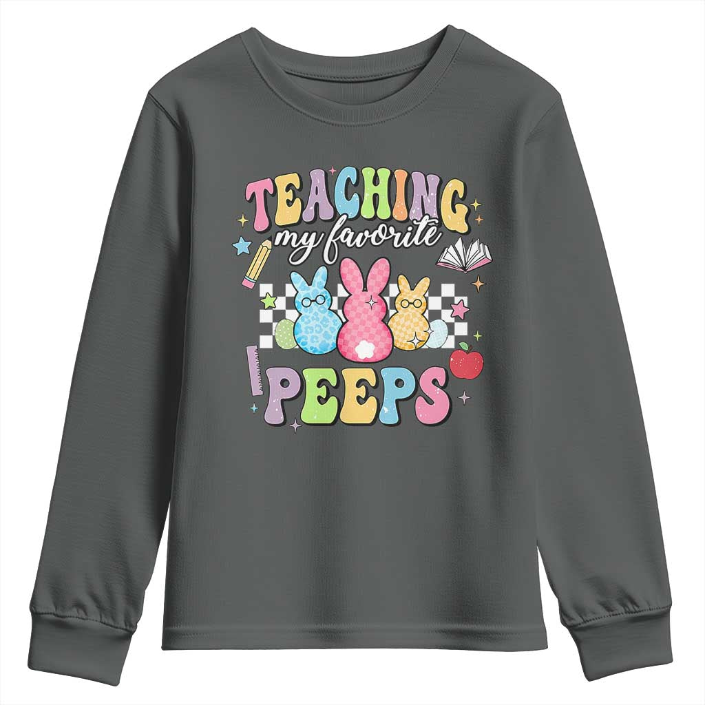 Easter Teacher Youth Sweatshirt Teaching My Favorire Peeps TS10 Dark Heather Print Your Wear