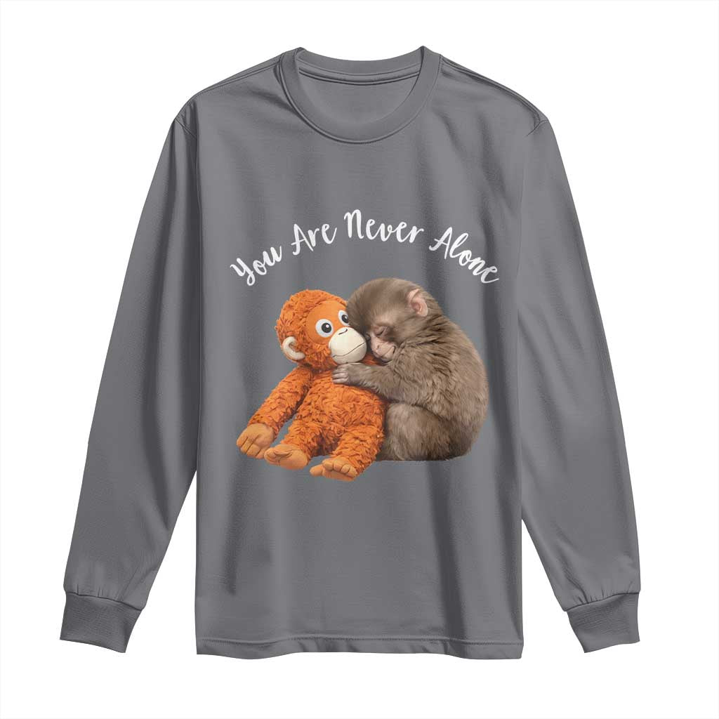 Viral Punch Monkey Long Sleeve Shirt Cute Baby Monkey With Plush Toy Animal Lovers TS10 Charcoal Print Your Wear
