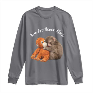 Viral Punch Monkey Long Sleeve Shirt Cute Baby Monkey With Plush Toy Animal Lovers TS10 Charcoal Print Your Wear
