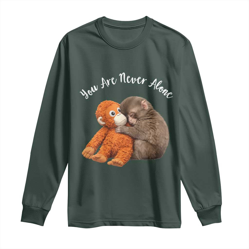 Viral Punch Monkey Long Sleeve Shirt Cute Baby Monkey With Plush Toy Animal Lovers TS10 Dark Forest Green Print Your Wear