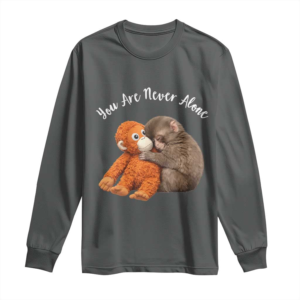 Viral Punch Monkey Long Sleeve Shirt Cute Baby Monkey With Plush Toy Animal Lovers TS10 Dark Heather Print Your Wear