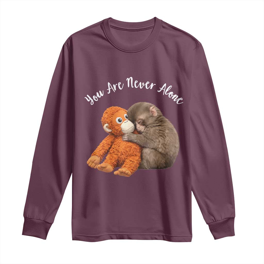 Viral Punch Monkey Long Sleeve Shirt Cute Baby Monkey With Plush Toy Animal Lovers TS10 Maroon Print Your Wear