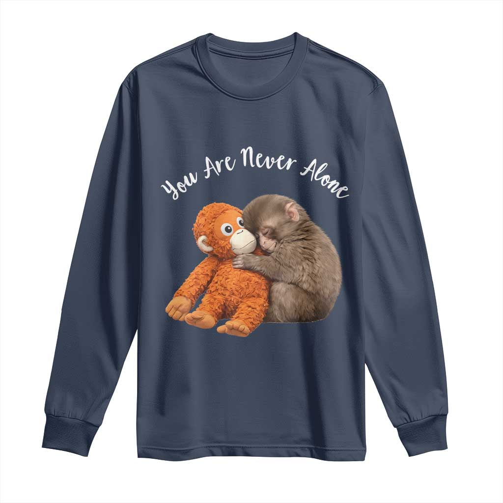 Viral Punch Monkey Long Sleeve Shirt Cute Baby Monkey With Plush Toy Animal Lovers TS10 Navy Print Your Wear