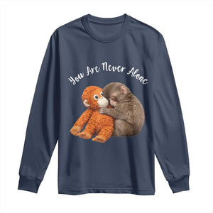 Viral Punch Monkey Long Sleeve Shirt Cute Baby Monkey With Plush Toy Animal Lovers TS10 Navy Print Your Wear