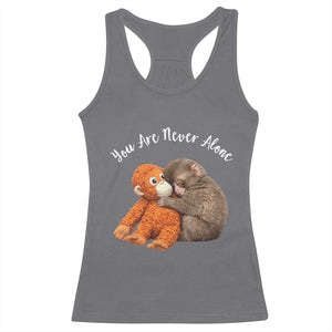 Viral Punch Monkey Racerback Tank Top Cute Baby Monkey With Plush Toy Animal Lovers TS10 Charcoal Print Your Wear