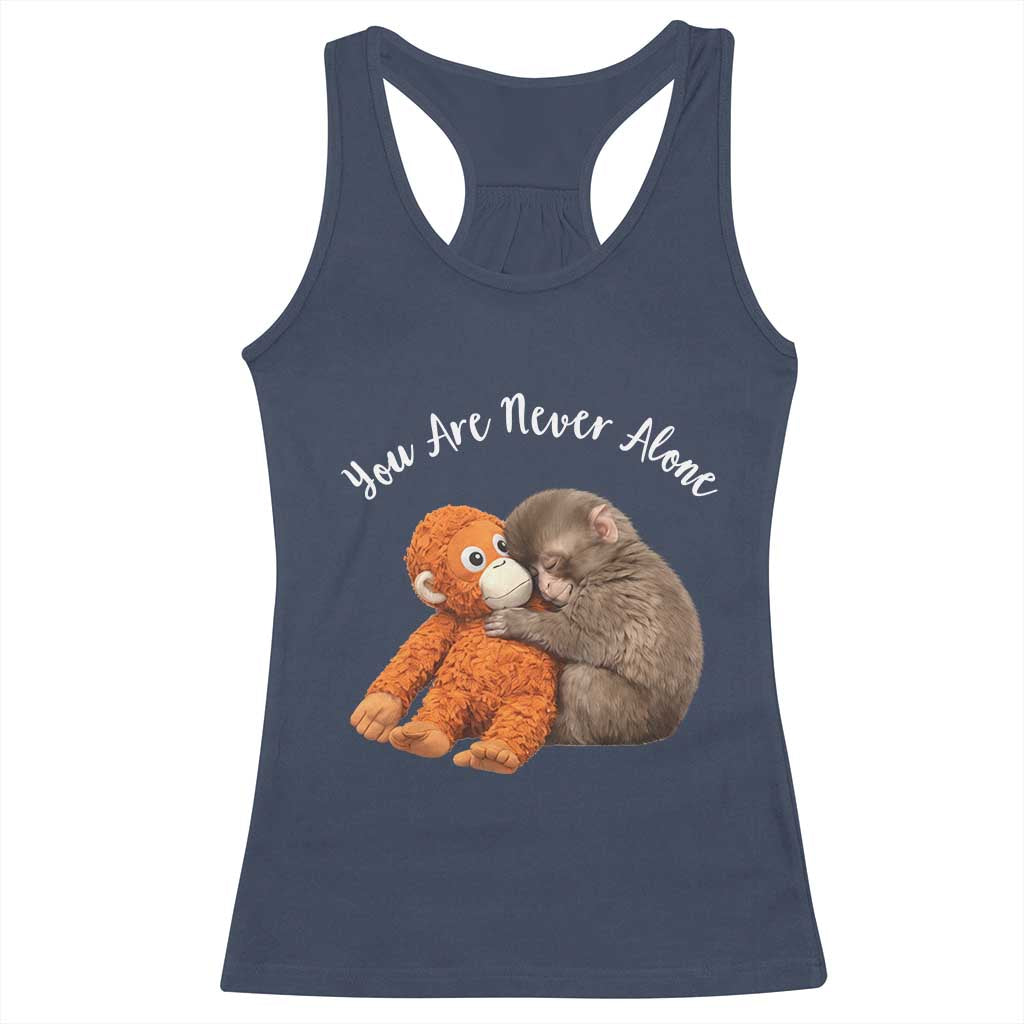 Viral Punch Monkey Racerback Tank Top Cute Baby Monkey With Plush Toy Animal Lovers TS10 Navy Print Your Wear
