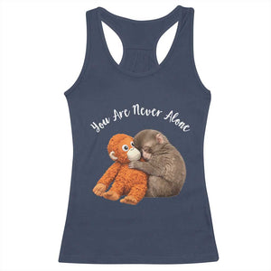 Viral Punch Monkey Racerback Tank Top Cute Baby Monkey With Plush Toy Animal Lovers TS10 Navy Print Your Wear