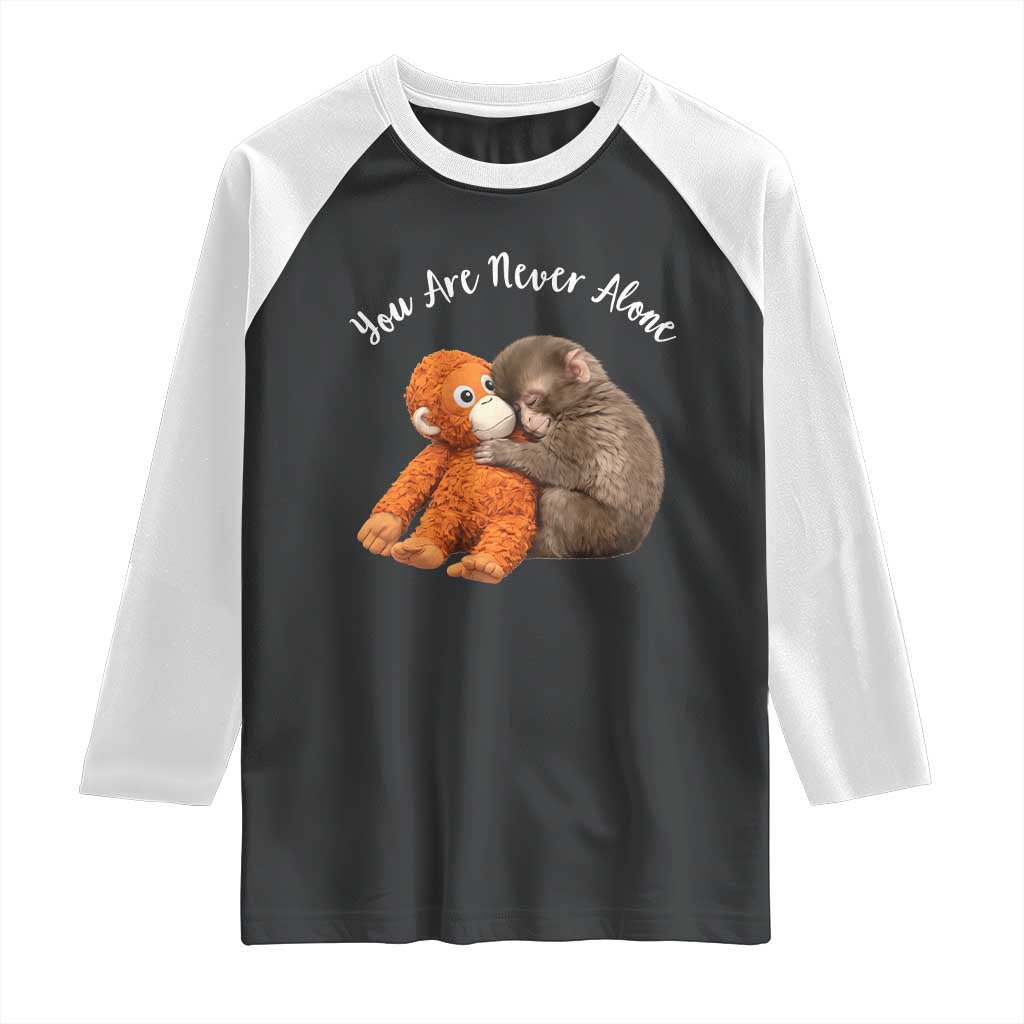 Viral Punch Monkey Raglan Shirt Cute Baby Monkey With Plush Toy Animal Lovers TS10 Black White Print Your Wear