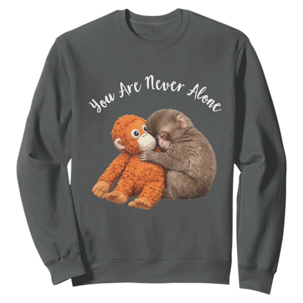 Viral Punch Monkey Sweatshirt Cute Baby Monkey With Plush Toy Animal Lovers TS10 Dark Heather Print Your Wear