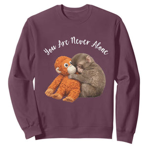 Viral Punch Monkey Sweatshirt Cute Baby Monkey With Plush Toy Animal Lovers TS10 Maroon Print Your Wear