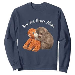 Viral Punch Monkey Sweatshirt Cute Baby Monkey With Plush Toy Animal Lovers TS10 Navy Print Your Wear