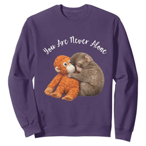 Viral Punch Monkey Sweatshirt Cute Baby Monkey With Plush Toy Animal Lovers TS10 Purple Print Your Wear