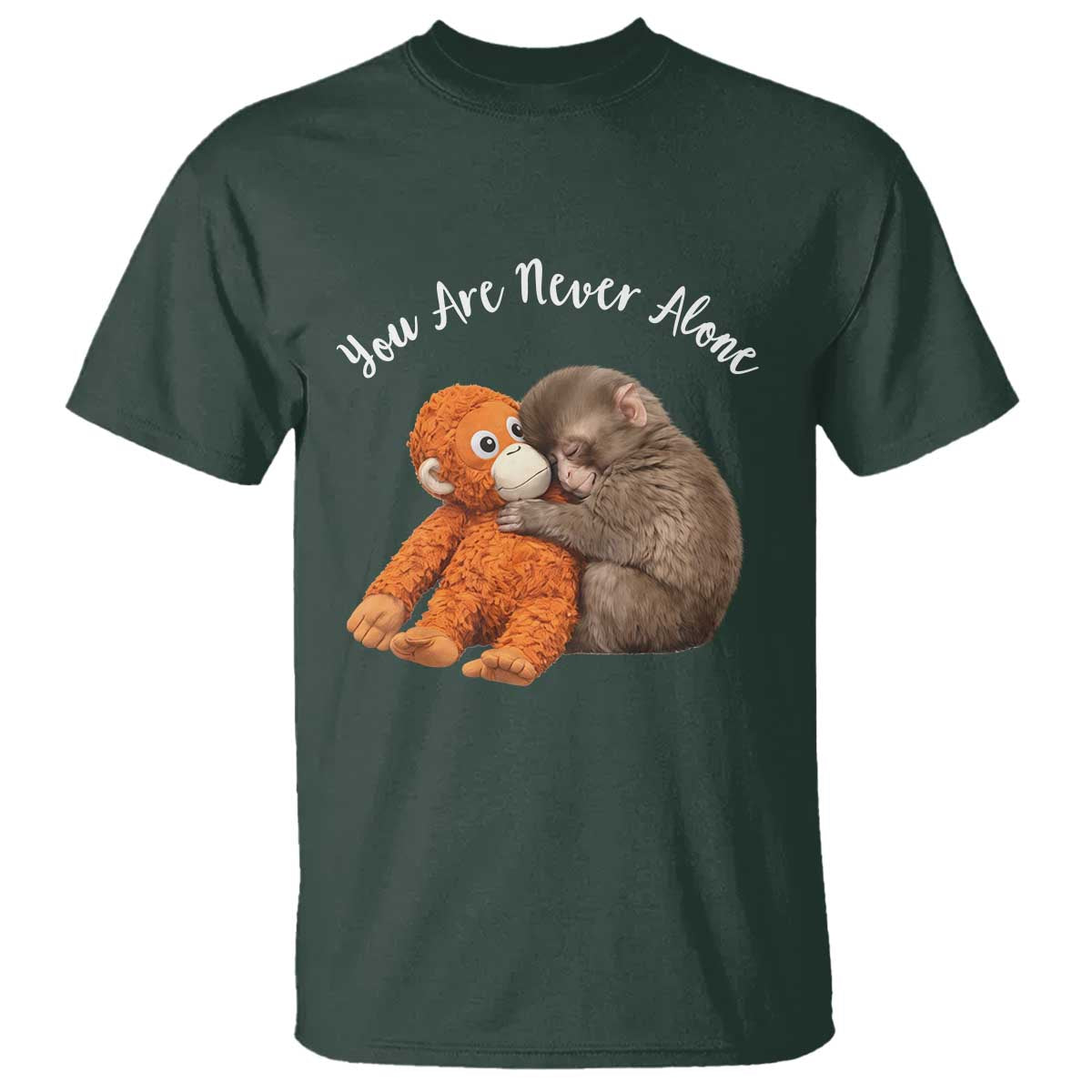 Viral Punch Monkey T Shirt Cute Baby Monkey With Plush Toy Animal Lovers TS10 Dark Forest Green Print Your Wear