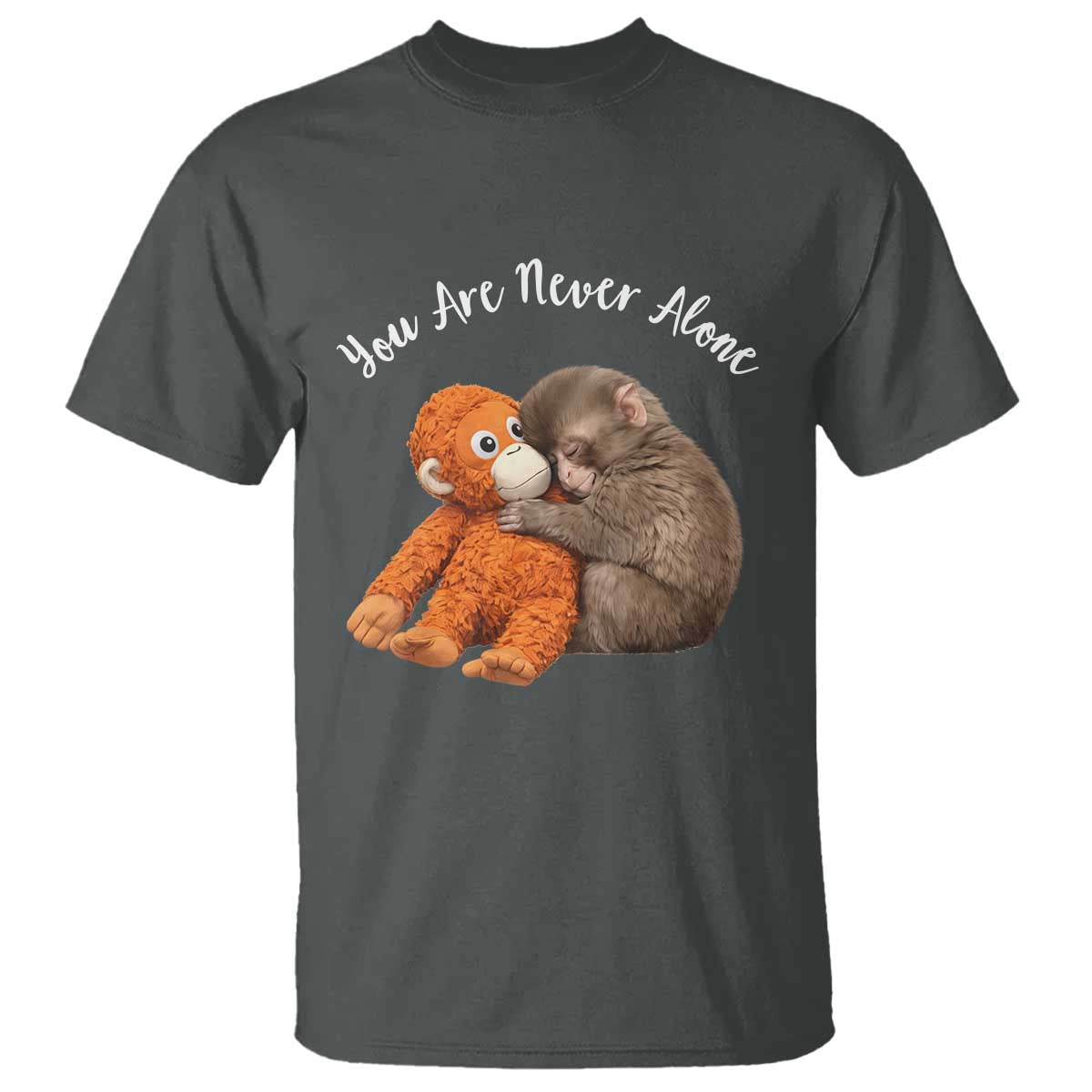 Viral Punch Monkey T Shirt Cute Baby Monkey With Plush Toy Animal Lovers TS10 Dark Heather Print Your Wear