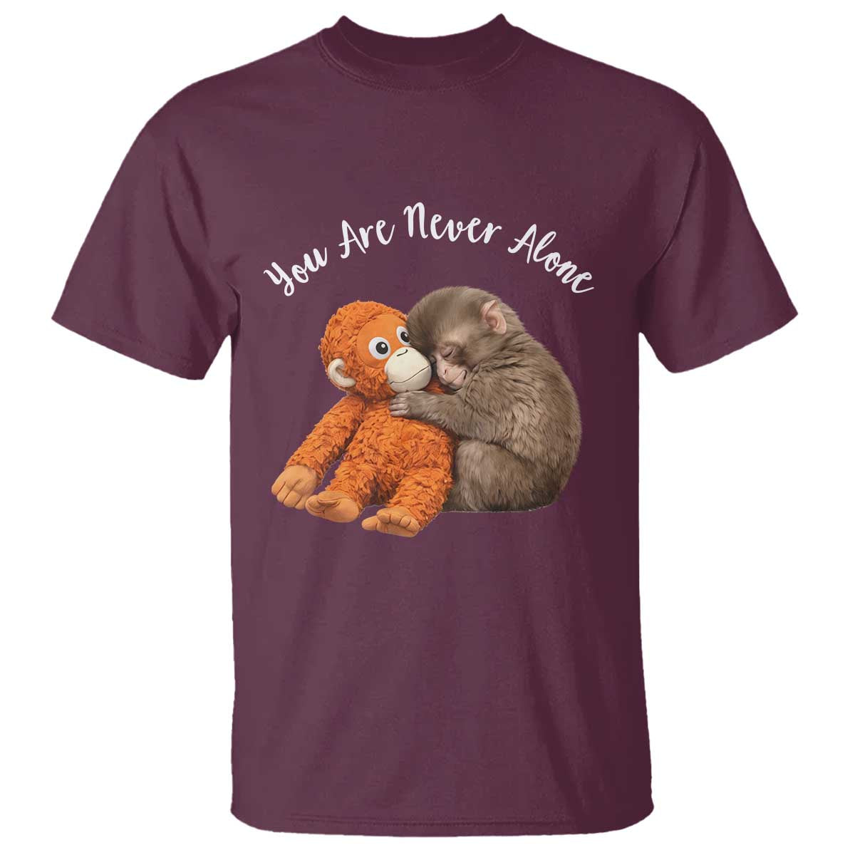 Viral Punch Monkey T Shirt Cute Baby Monkey With Plush Toy Animal Lovers TS10 Maroon Print Your Wear