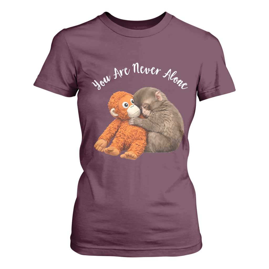 Viral Punch Monkey T Shirt For Women Cute Baby Monkey With Plush Toy Animal Lovers TS10 Maroon Print Your Wear