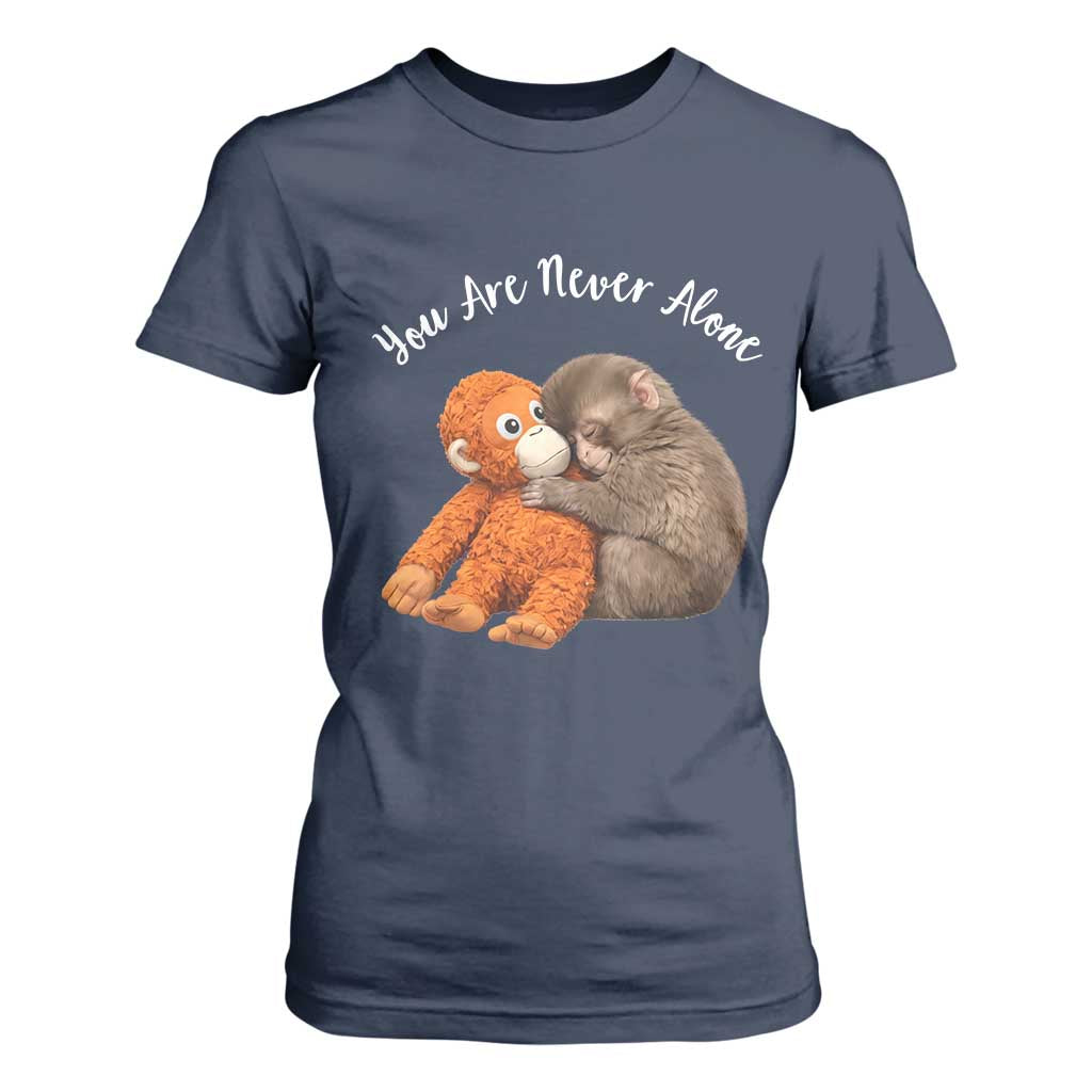 Viral Punch Monkey T Shirt For Women Cute Baby Monkey With Plush Toy Animal Lovers TS10 Navy Print Your Wear