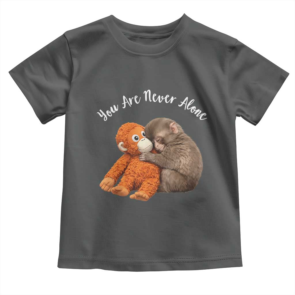 Viral Punch Monkey Toddler T Shirt Cute Baby Monkey With Plush Toy Animal Lovers TS10 Dark Heather Print Your Wear