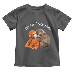 Viral Punch Monkey Toddler T Shirt Cute Baby Monkey With Plush Toy Animal Lovers TS10 Dark Heather Print Your Wear