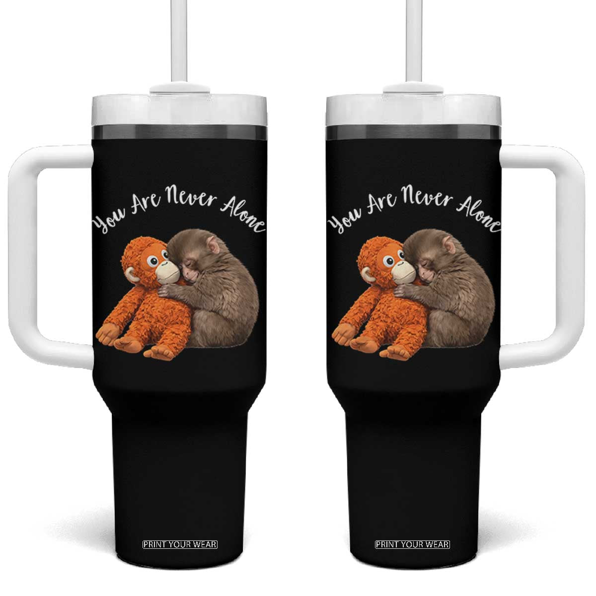 Viral Punch Monkey Tumbler With Handle Cute Baby Monkey With Plush Toy Animal Lovers TS10 One Size: 40 oz Black Print Your Wear