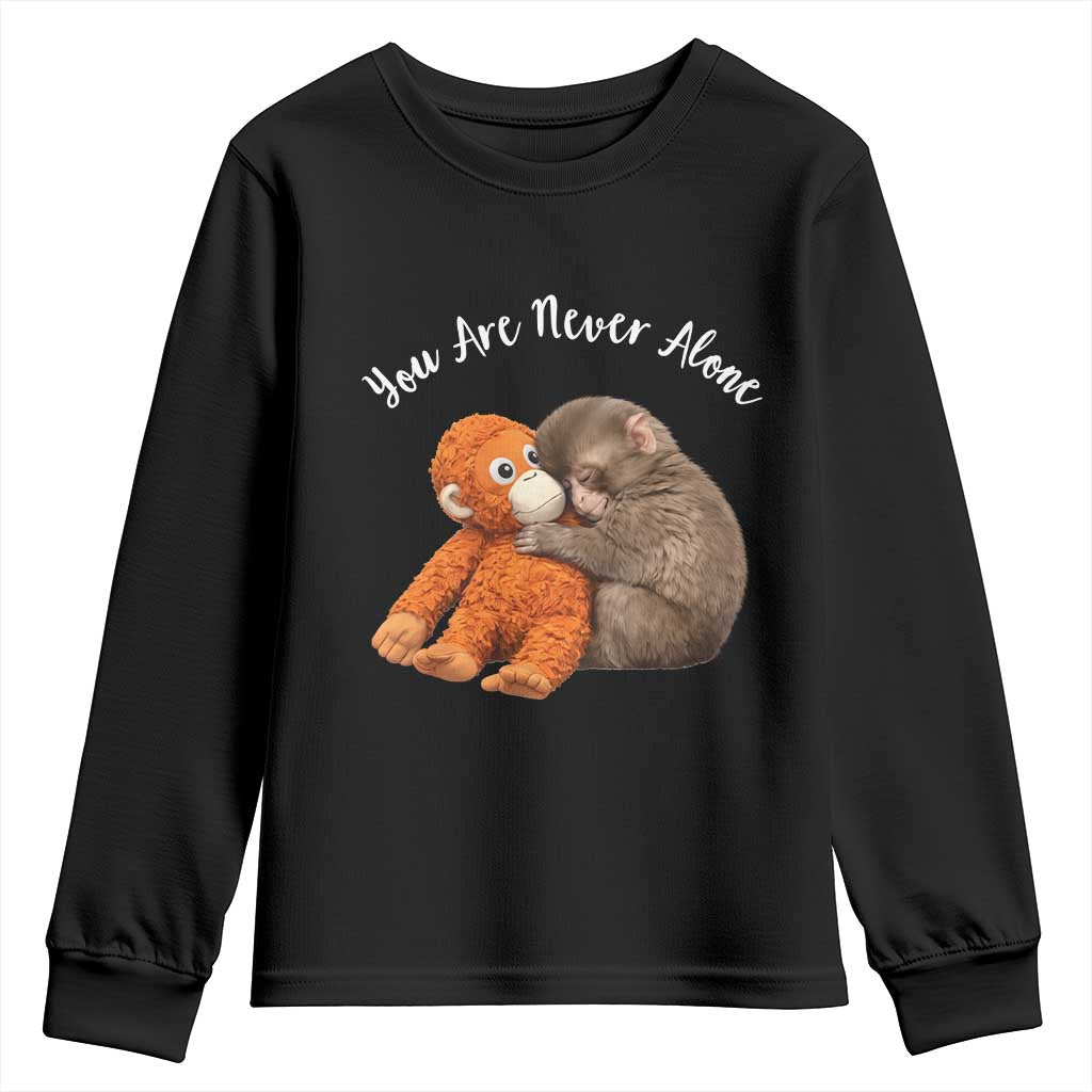 Viral Punch Monkey Youth Sweatshirt Cute Baby Monkey With Plush Toy Animal Lovers TS10 Black Print Your Wear