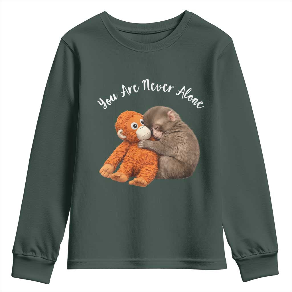 Viral Punch Monkey Youth Sweatshirt Cute Baby Monkey With Plush Toy Animal Lovers TS10 Dark Forest Green Print Your Wear