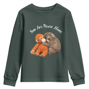 Viral Punch Monkey Youth Sweatshirt Cute Baby Monkey With Plush Toy Animal Lovers TS10 Dark Forest Green Print Your Wear