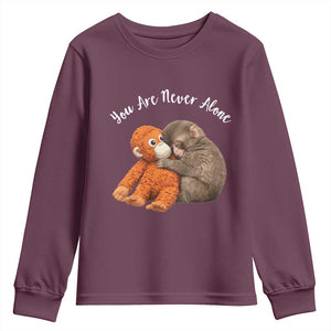 Viral Punch Monkey Youth Sweatshirt Cute Baby Monkey With Plush Toy Animal Lovers TS10 Maroon Print Your Wear