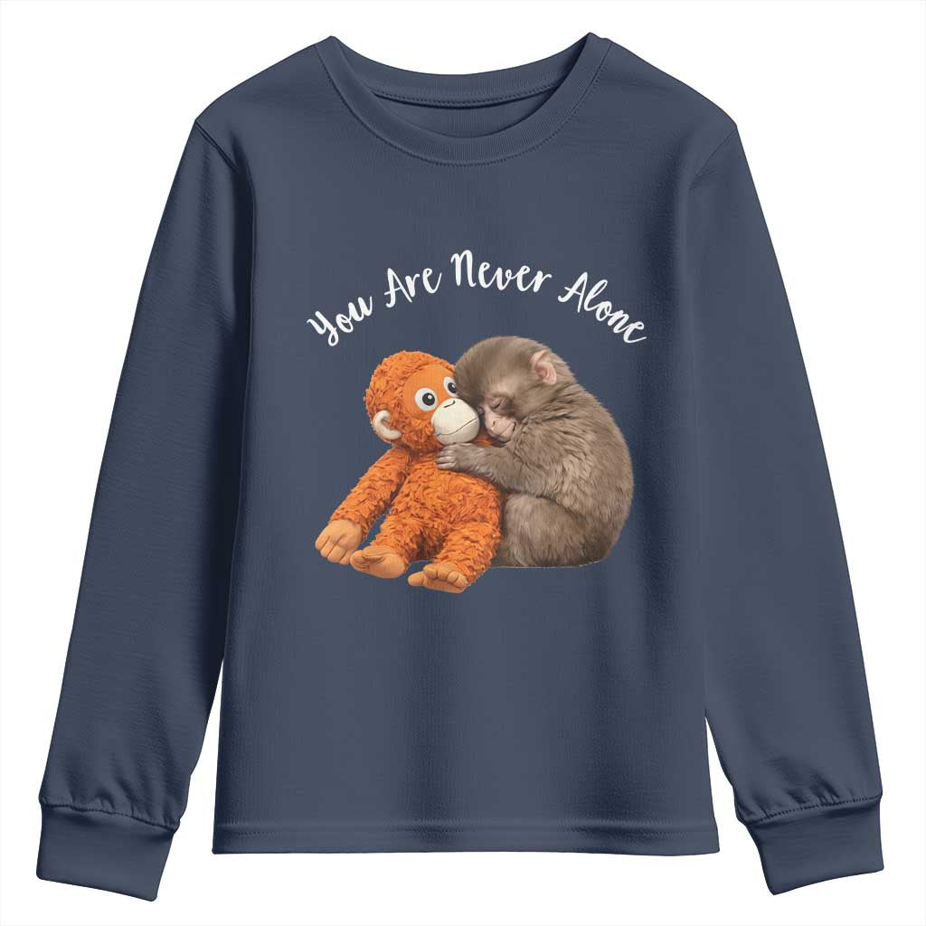 Viral Punch Monkey Youth Sweatshirt Cute Baby Monkey With Plush Toy Animal Lovers TS10 Navy Print Your Wear