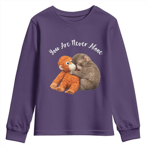 Viral Punch Monkey Youth Sweatshirt Cute Baby Monkey With Plush Toy Animal Lovers TS10 Purple Print Your Wear