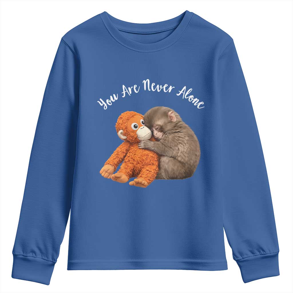 Viral Punch Monkey Youth Sweatshirt Cute Baby Monkey With Plush Toy Animal Lovers TS10 Royal Blue Print Your Wear
