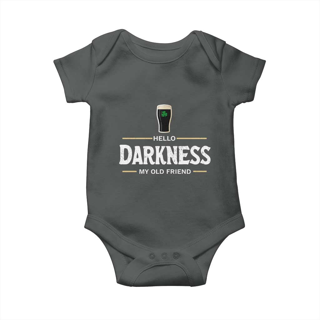 Hello Darkness My Old Friend Irish Beer Baby Onesie Funny Drinking St Patricks Day Party Shamrock TS10 Dark Heather Print Your Wear