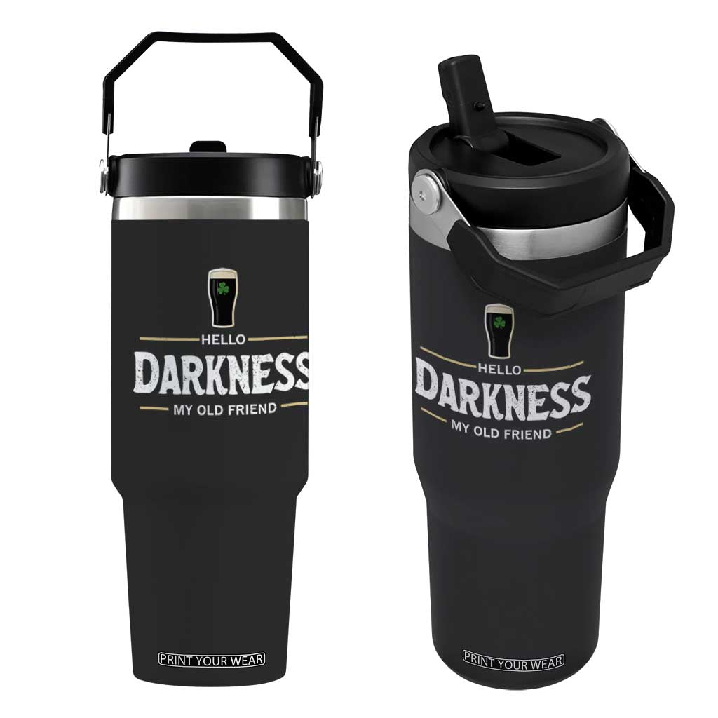 Hello Darkness My Old Friend Irish Beer Flip Straw Tumbler Funny Drinking St Patricks Day Party Shamrock TS10 One Size: 30 oz Black Print Your Wear