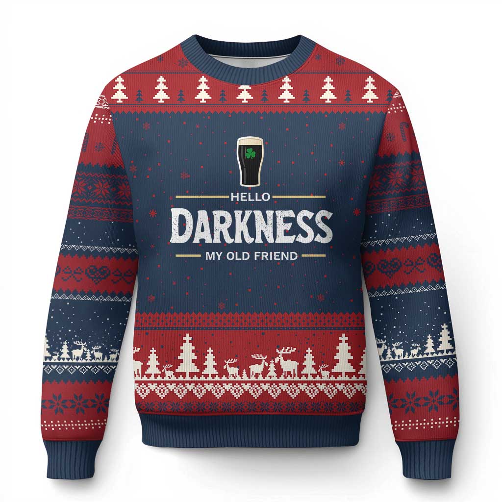 Hello Darkness My Old Friend Irish Beer Ugly Christmas Sweater Funny Drinking St Patricks Day Party Shamrock TS10 Navy Red Print Your Wear