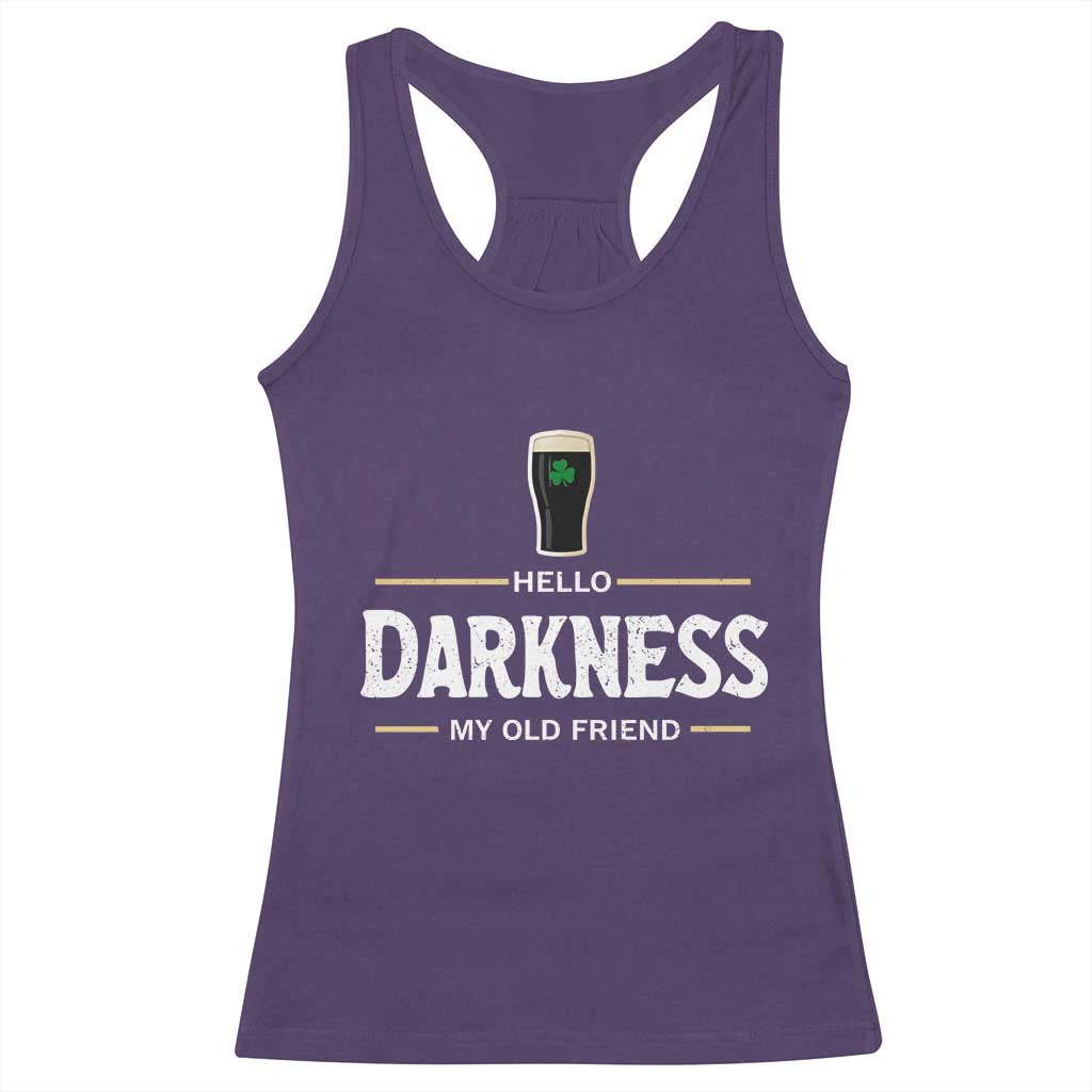 Hello Darkness My Old Friend Irish Beer Racerback Tank Top Funny Drinking St Patricks Day Party Shamrock TS10 Purple Print Your Wear