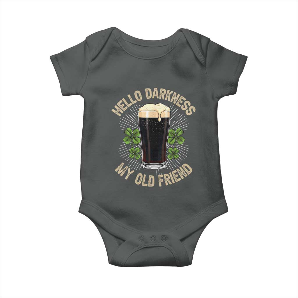 Irish Shamrock Beer Day Baby Onesie Hello Darkness My Old Friend TS10 Dark Heather Print Your Wear