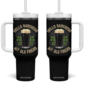 Irish Shamrock Beer Day Tumbler With Handle Hello Darkness My Old Friend TS10 One Size: 40 oz Black Print Your Wear