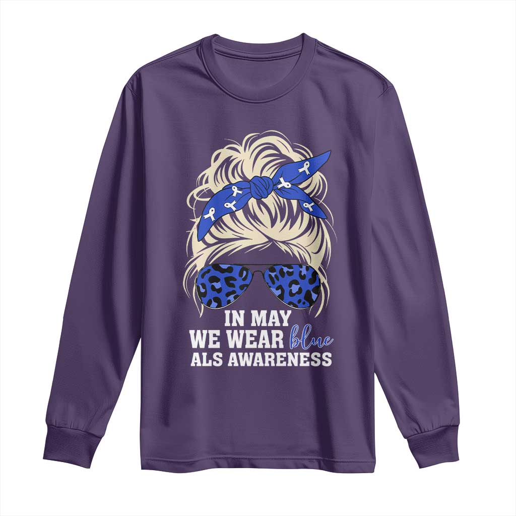 ALS Awareness We Wear Blue In May Long Sleeve Shirt TS10 Purple Print Your Wear
