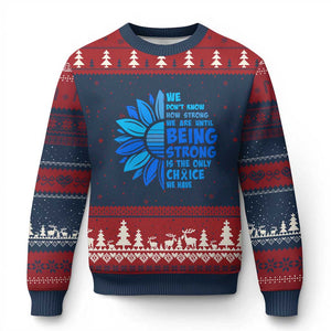 ALS Awareness Ugly Christmas Sweater Blue Ribbon Stronger Survivor TS10 Navy Red Print Your Wear