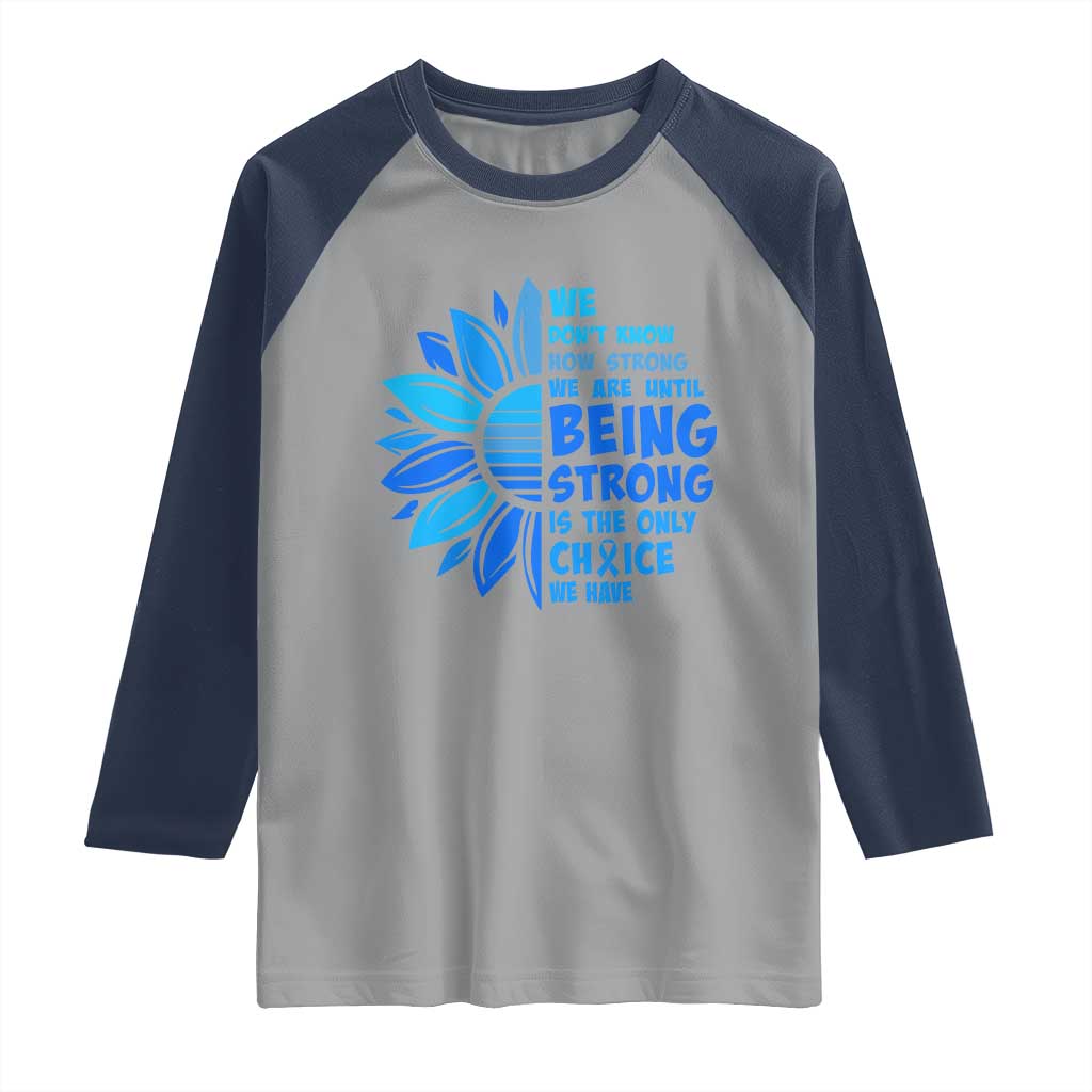 ALS Awareness Raglan Shirt Blue Ribbon Stronger Survivor TS10 Sport Gray Navy Print Your Wear