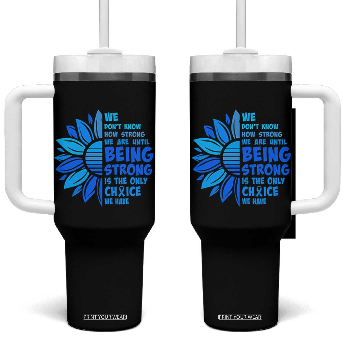ALS Awareness Tumbler With Handle Blue Ribbon Stronger Survivor TS10 One Size: 40 oz Black Print Your Wear