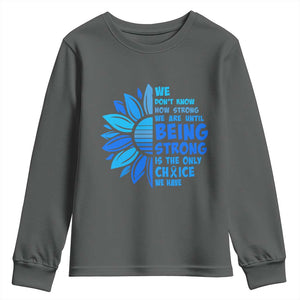 ALS Awareness Youth Sweatshirt Blue Ribbon Stronger Survivor TS10 Dark Heather Print Your Wear