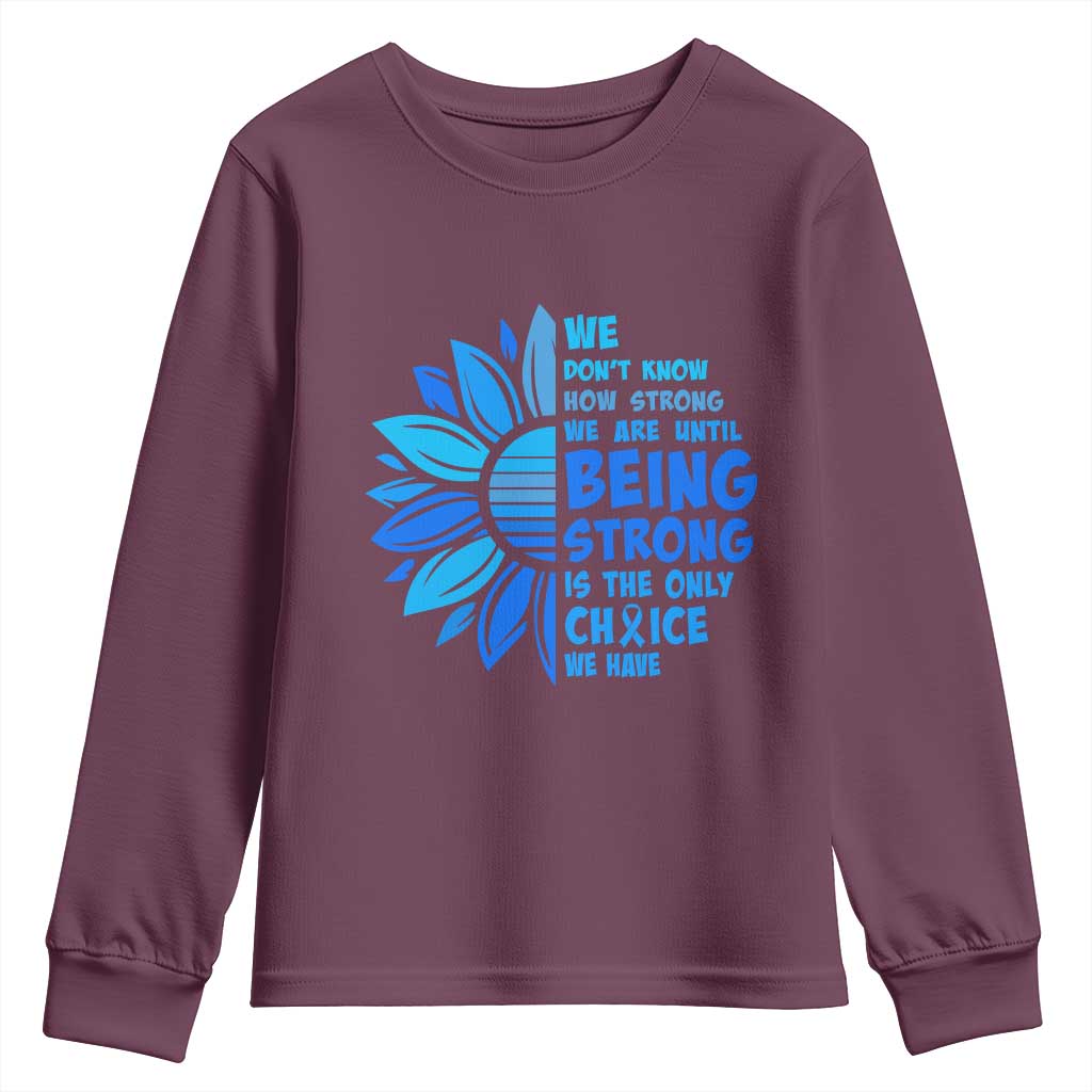 ALS Awareness Youth Sweatshirt Blue Ribbon Stronger Survivor TS10 Maroon Print Your Wear